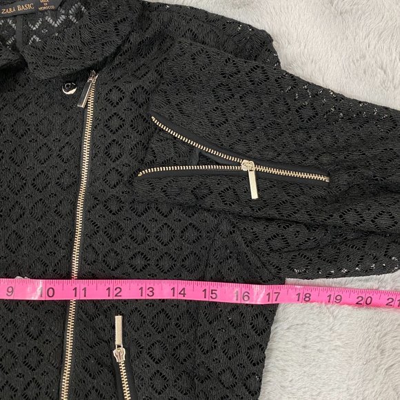 ZARA Mesh Lace Asymmetric Zipper Moto Jacket Black - Picture 6 of 7